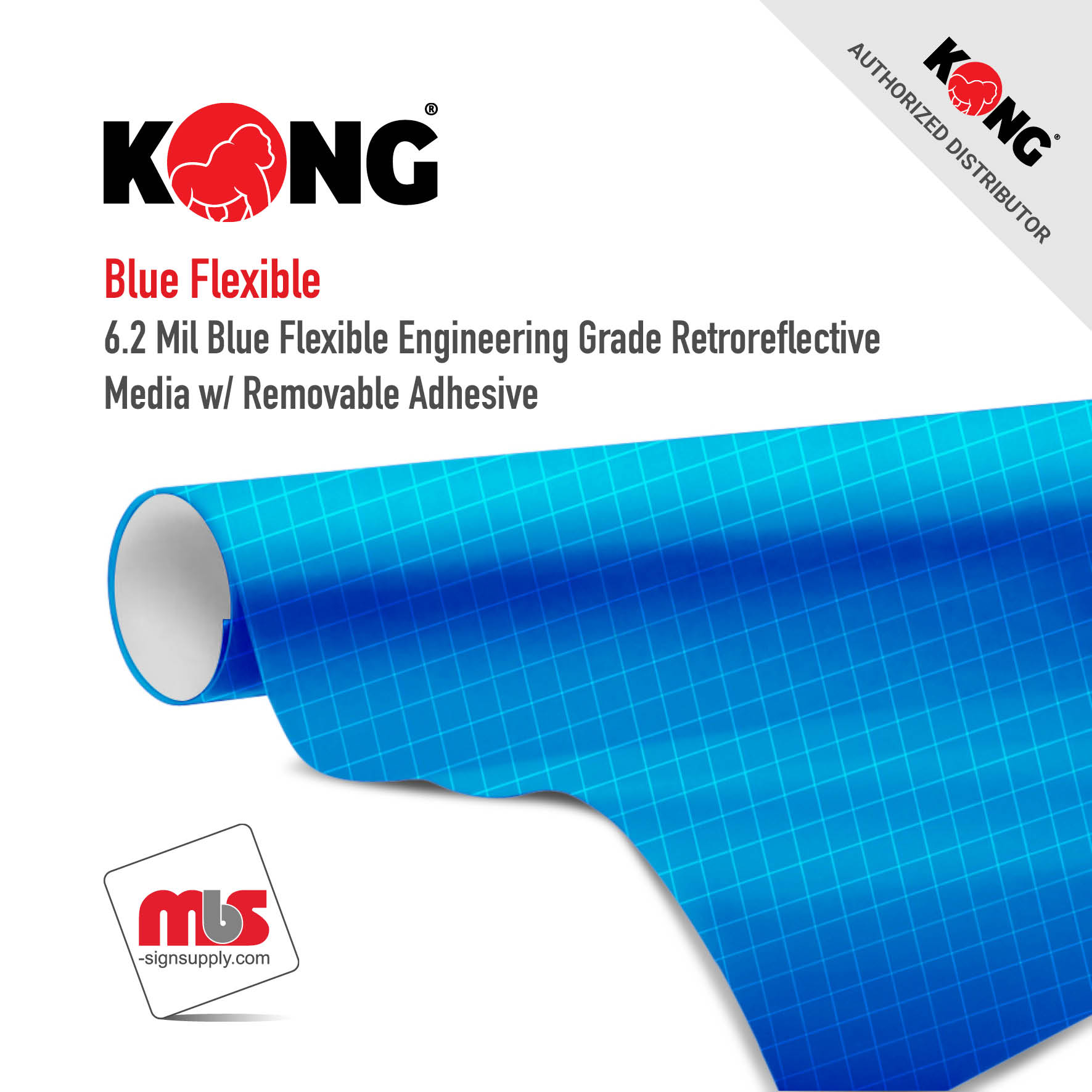 24'' x 50 Yard Roll - Kong Blue Engineering Grade Reflective Media w/ Permanent Adhesive