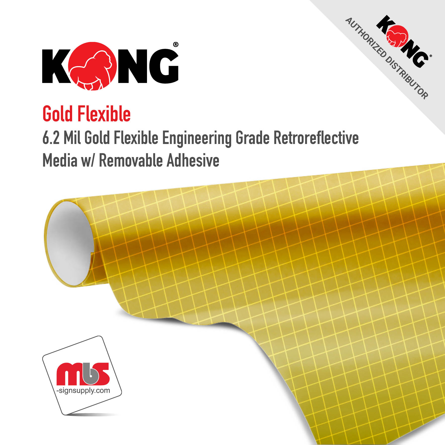 24'' x 50 Yard Roll - Kong Gold Engineering Grade Reflective Media w/ Permanent Adhesive