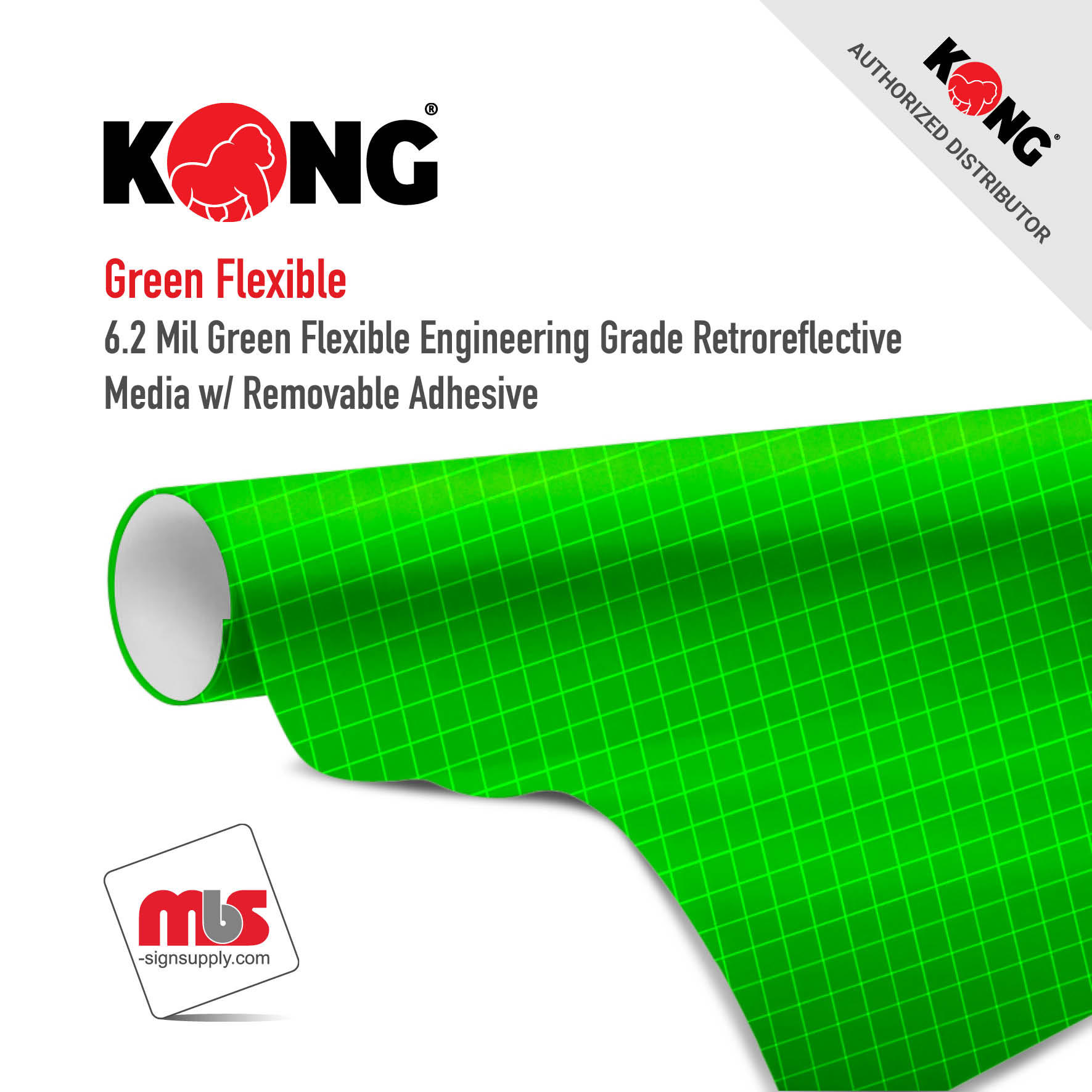 24'' x 50 Yard Roll - Kong Green Engineering Grade Reflective Media w/ Permanent Adhesive