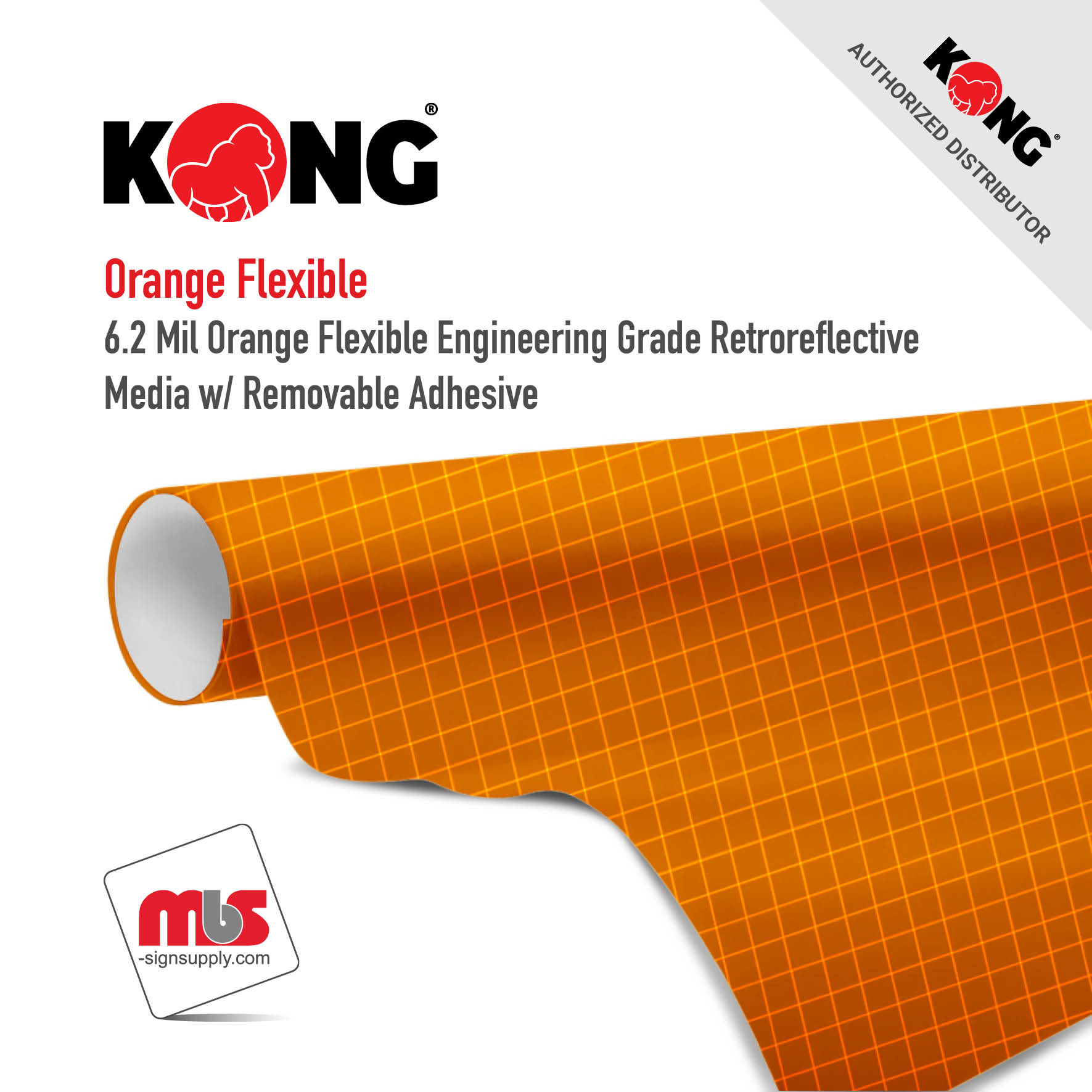 24'' x 50 Yard Roll - Kong Orange Engineering Grade Reflective Media w/ Permanent Adhesive