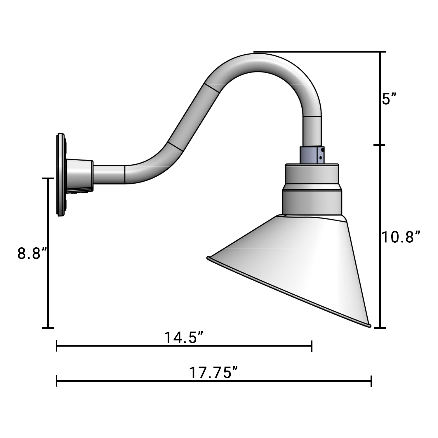 (1) 10'' Diameter Satin Black Angle Shade with (1) 14-1/2'' Long x 8'' High Satin Black Gooseneck Arm