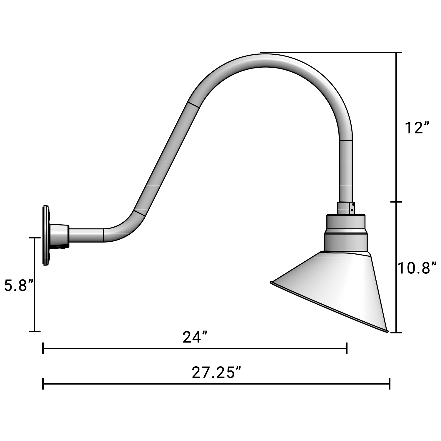 (1) 10'' Diameter Satin Black Angle Shade with (1) 24'' Long x 17'' High Satin Black Gooseneck Arm
