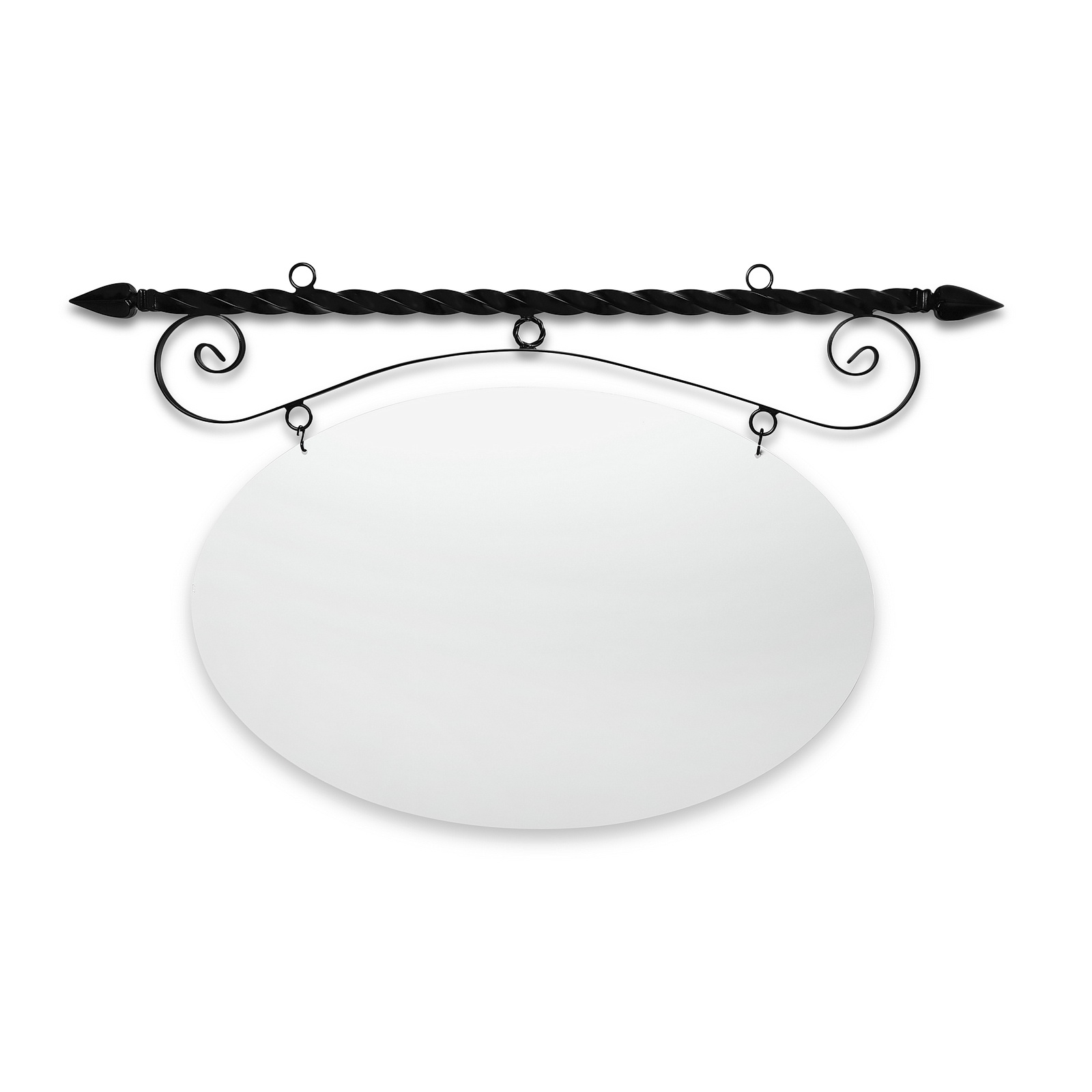 48'' Wide Ceiling Mount Bracket in  Black Powder Coated Steel with 30'' Tall X 46'' Wide X .080'' Thick White Aluminum Sign Blank and 2 Black Powder Coated S-Hooks (Spear Point Finial)