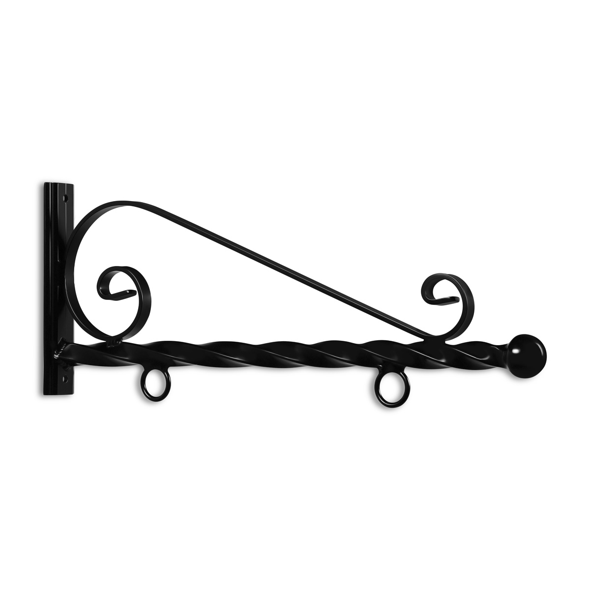 24'' Black Horizontal Curved Mount Deluxe Bi Spiral Steel Sign Bracket with Ball Finial