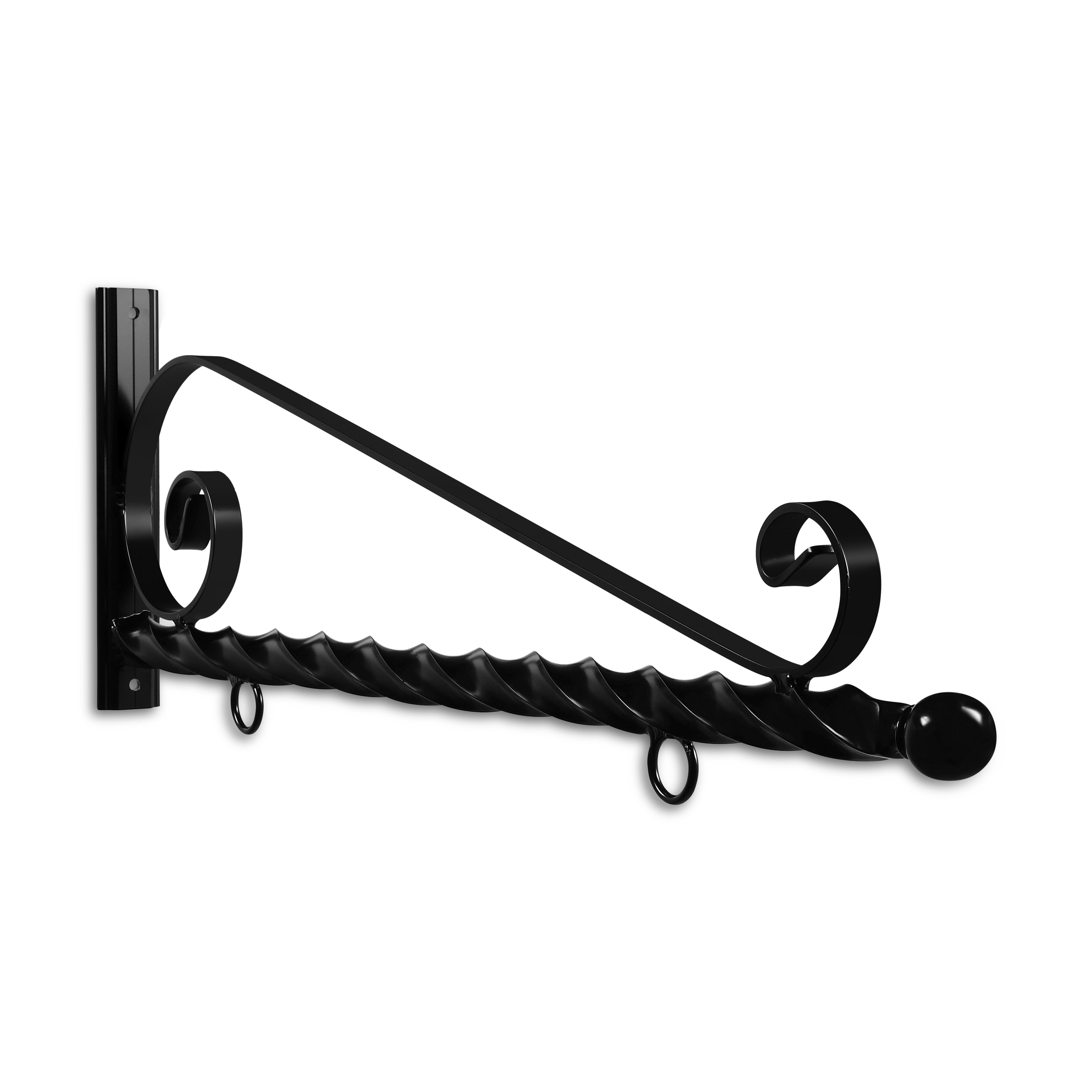 36'' Black Horizontal Curved Mount Deluxe Bi Spiral Steel Sign Bracket with Ball Finial