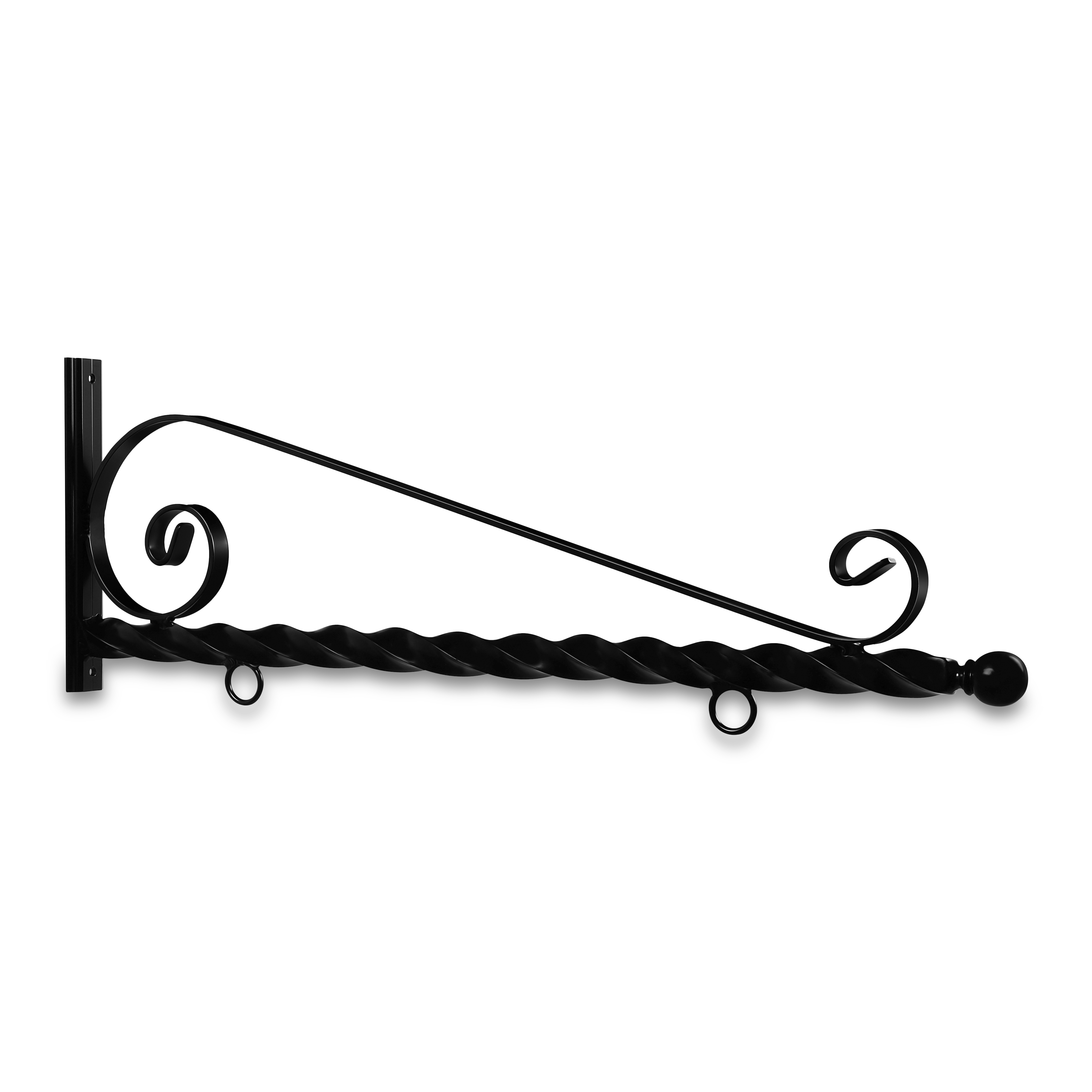 36'' Black Horizontal Curved Mount Deluxe Bi Spiral Steel Sign Bracket with Ball Finial