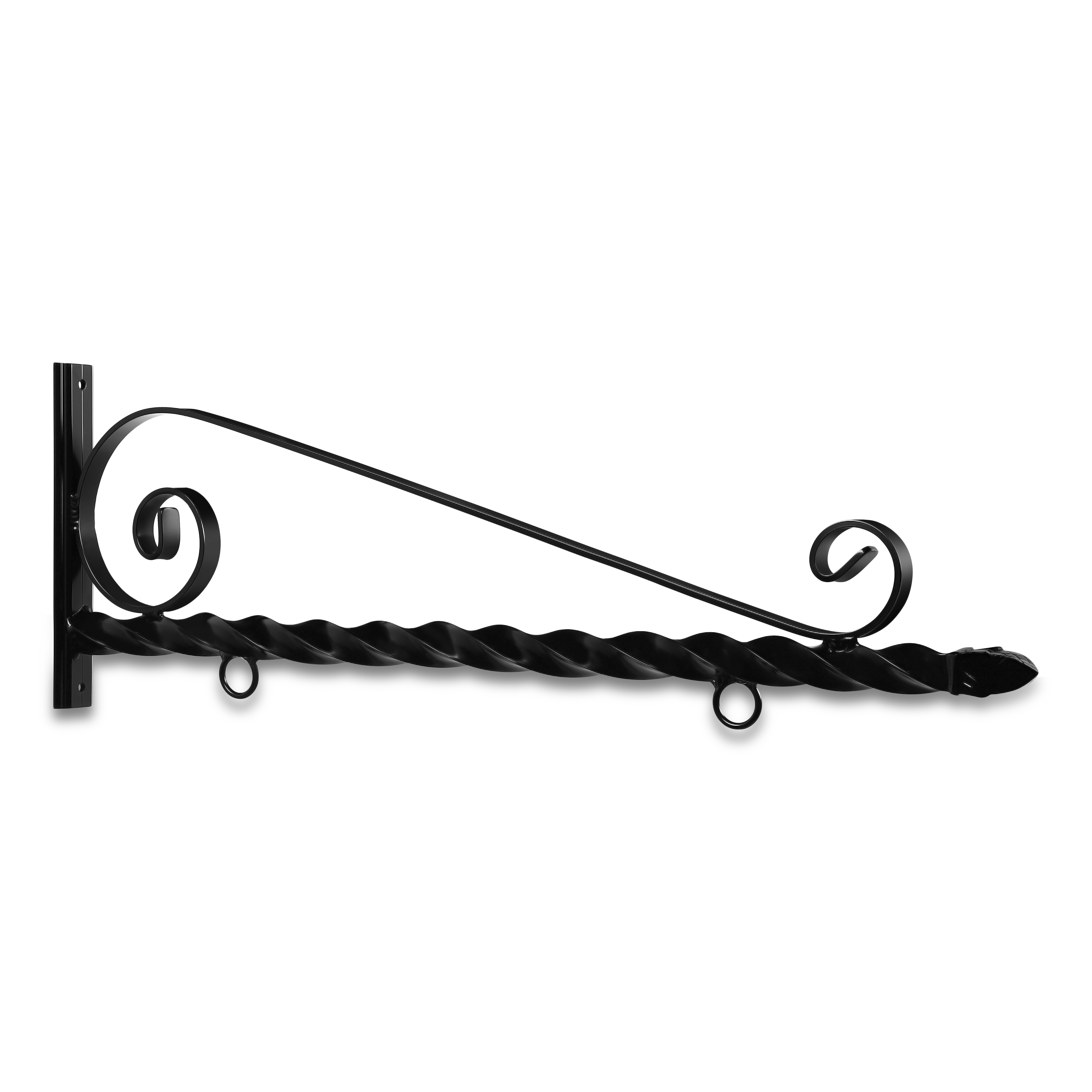 36'' Black Horizontal Curved Mount Deluxe Bi Spiral Steel Sign Bracket with Pineapple Finial