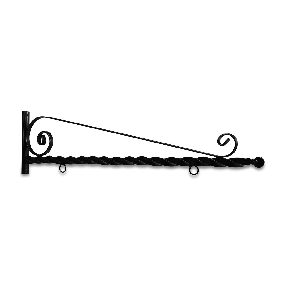48'' Black Horizontal Curved Mount Deluxe Bi Spiral Steel Sign Bracket with Ball Finial