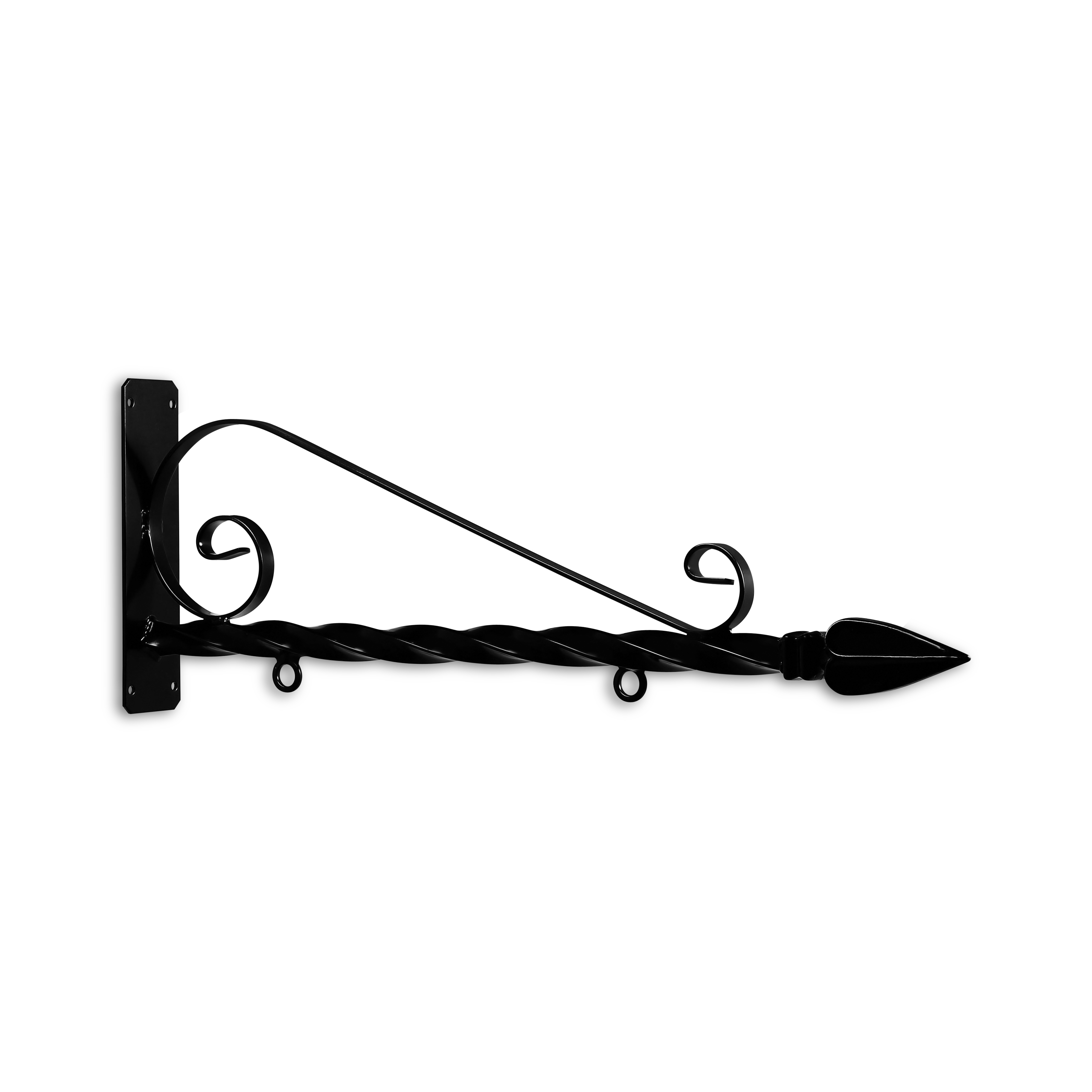 24'' Black Horizontal Deluxe Bi Spiral Steel Sign Bracket with Spear Point Finial