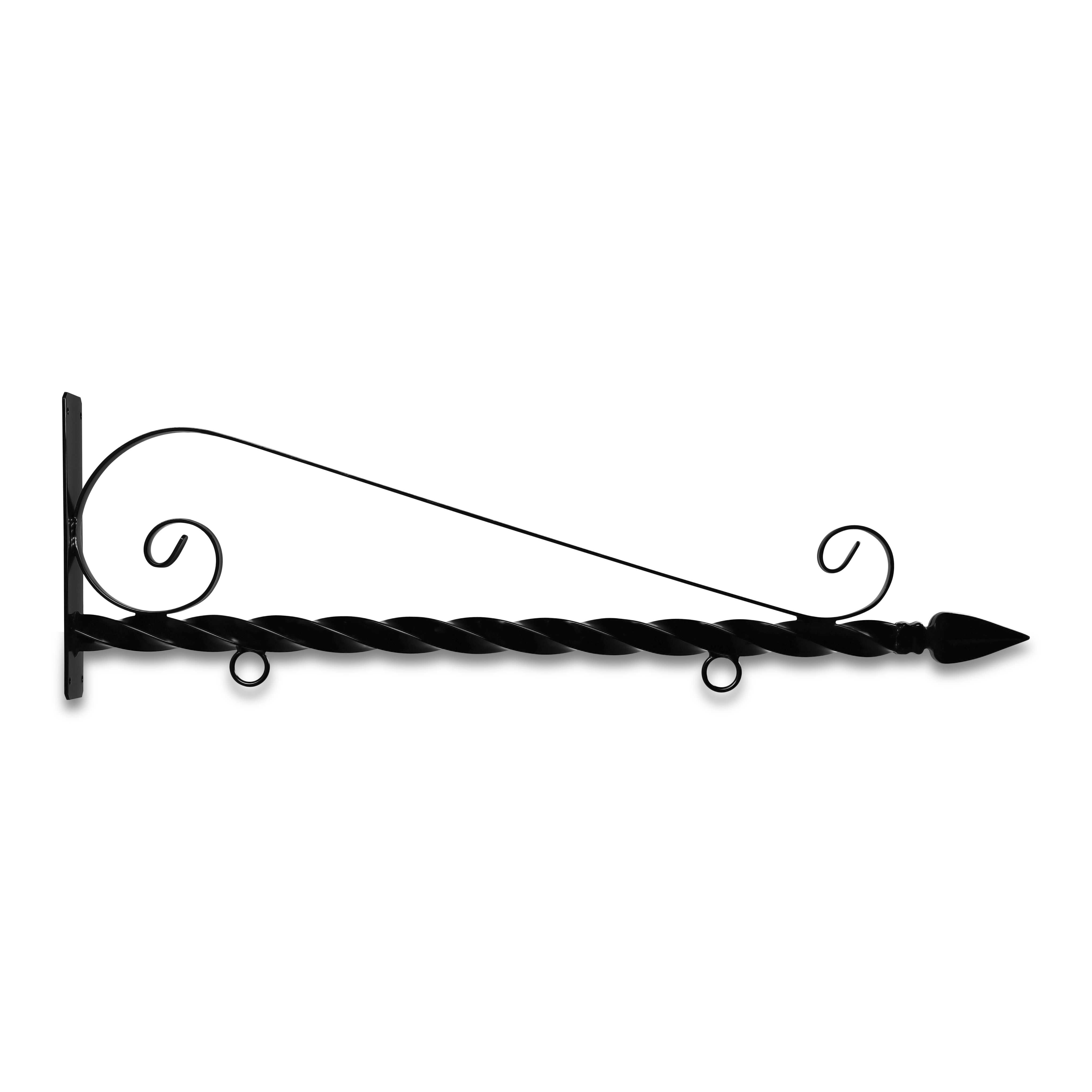 36'' Black Horizontal Deluxe Bi Spiral Steel Sign Bracket with Spear Point Finial