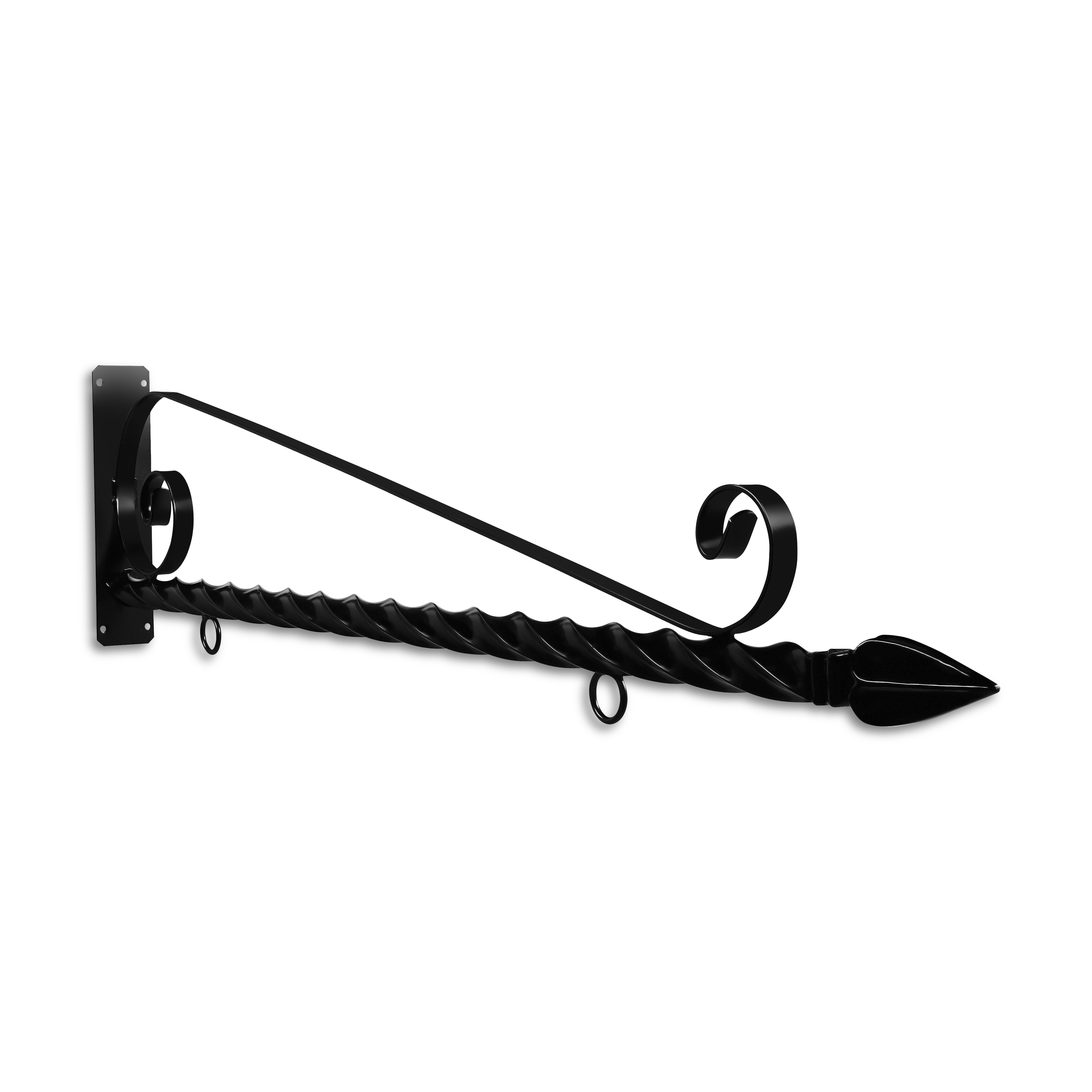 48'' Black Horizontal Deluxe Bi Spiral Steel Sign Bracket with Spear Point Finial