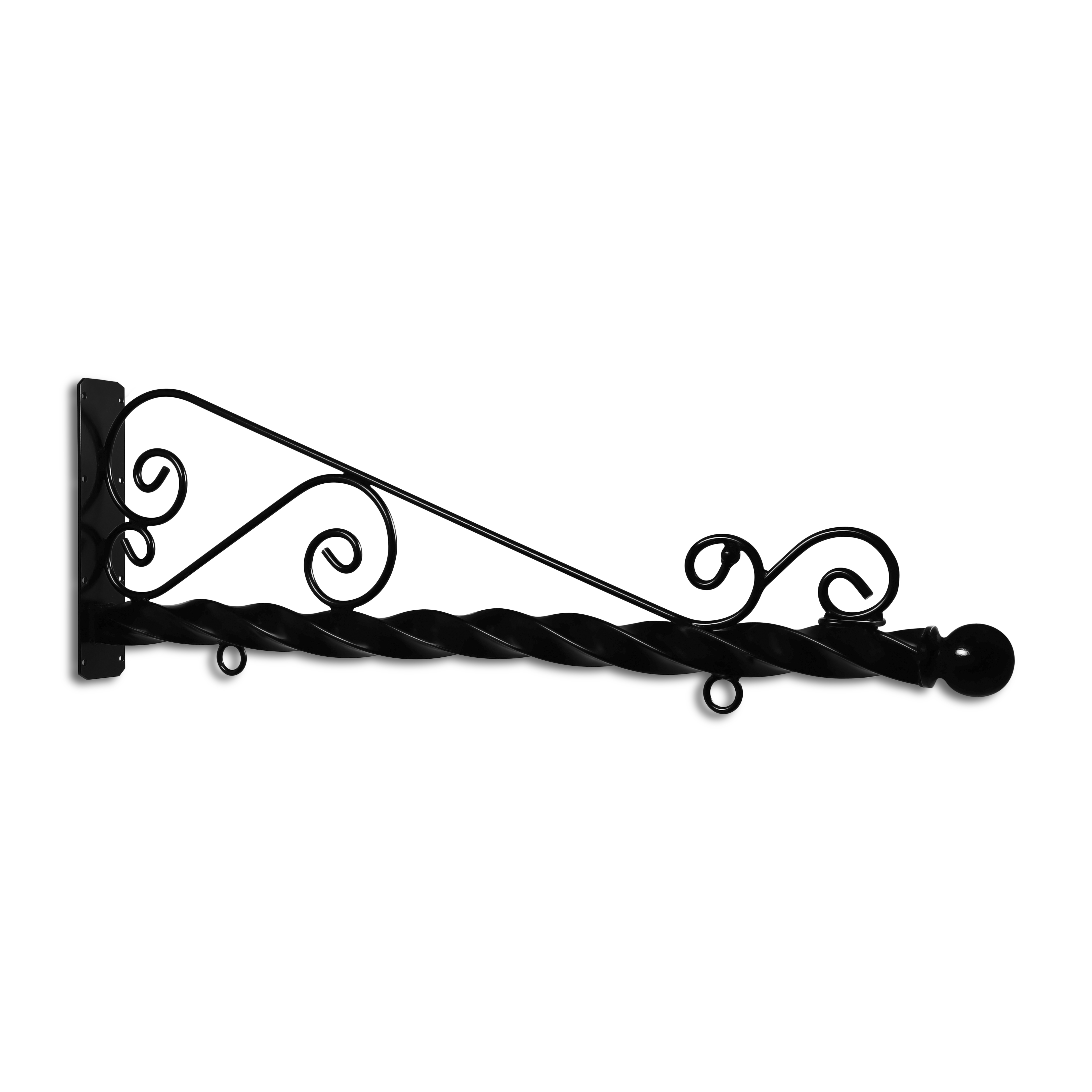 48'' Black Horizontal Super Deluxe Quin Spiral Steel Bracket with Ball Finial