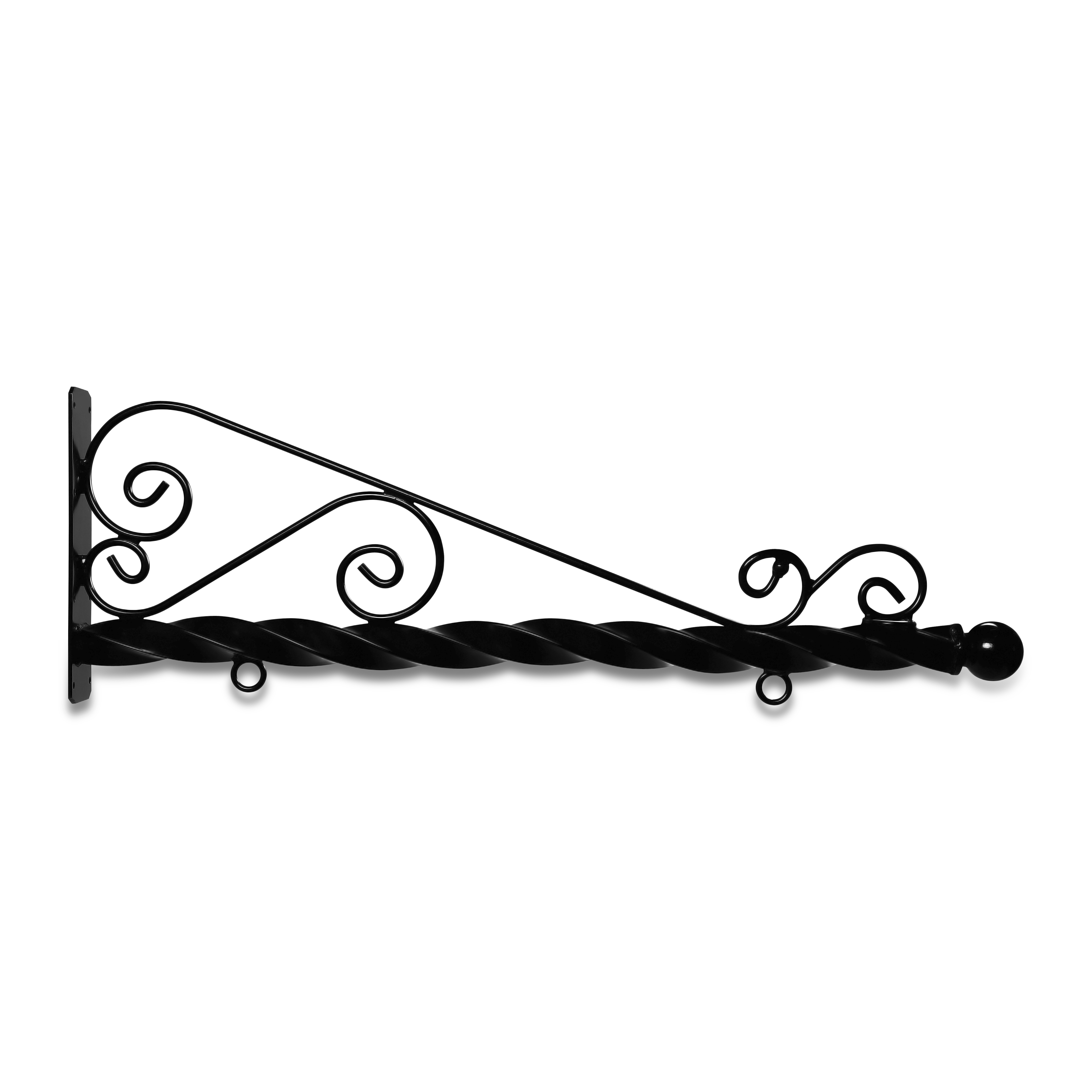 48'' Black Horizontal Super Deluxe Quin Spiral Steel Bracket with Ball Finial