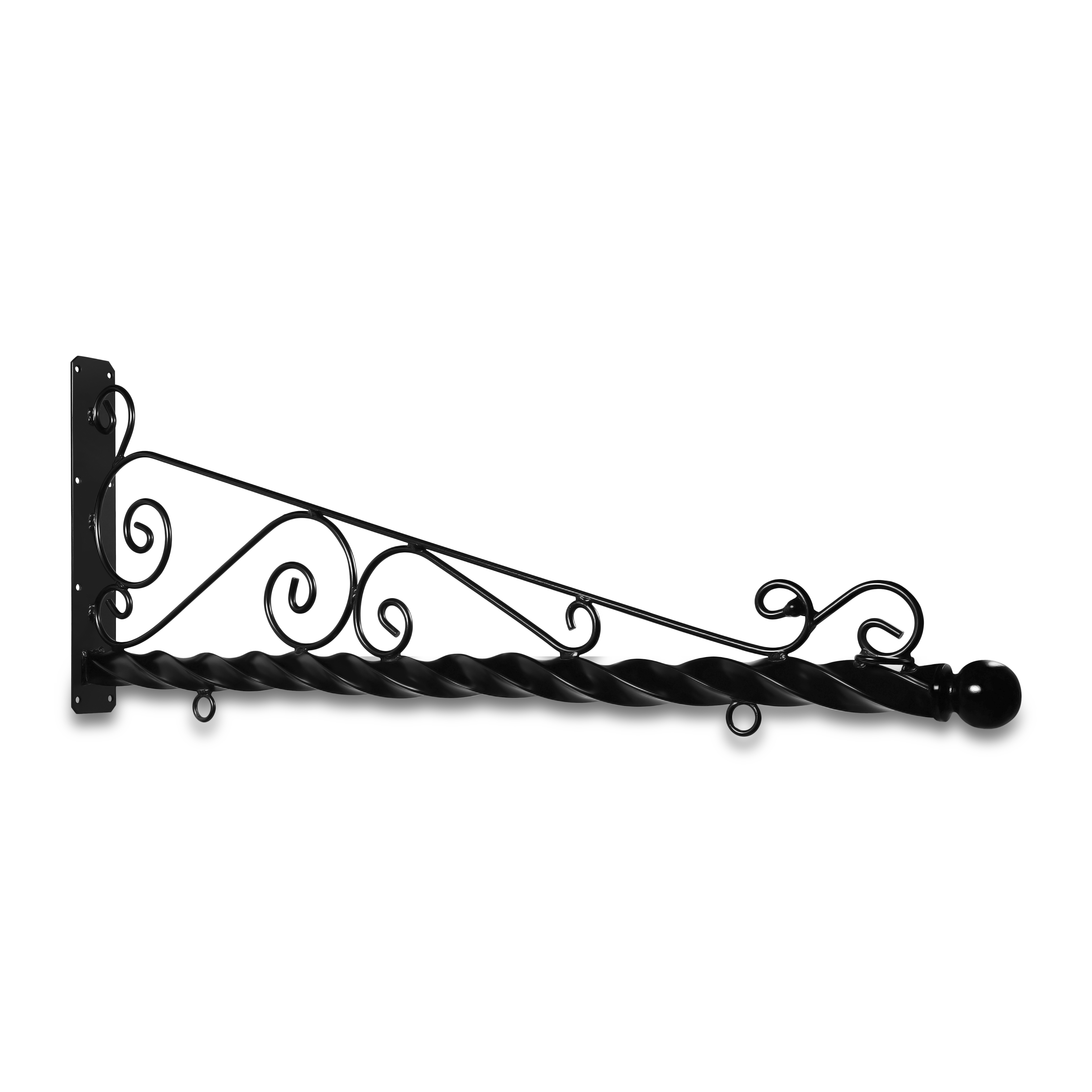 60'' Black Horizontal Super Deluxe Quin Spiral Steel Bracket with Ball Finial