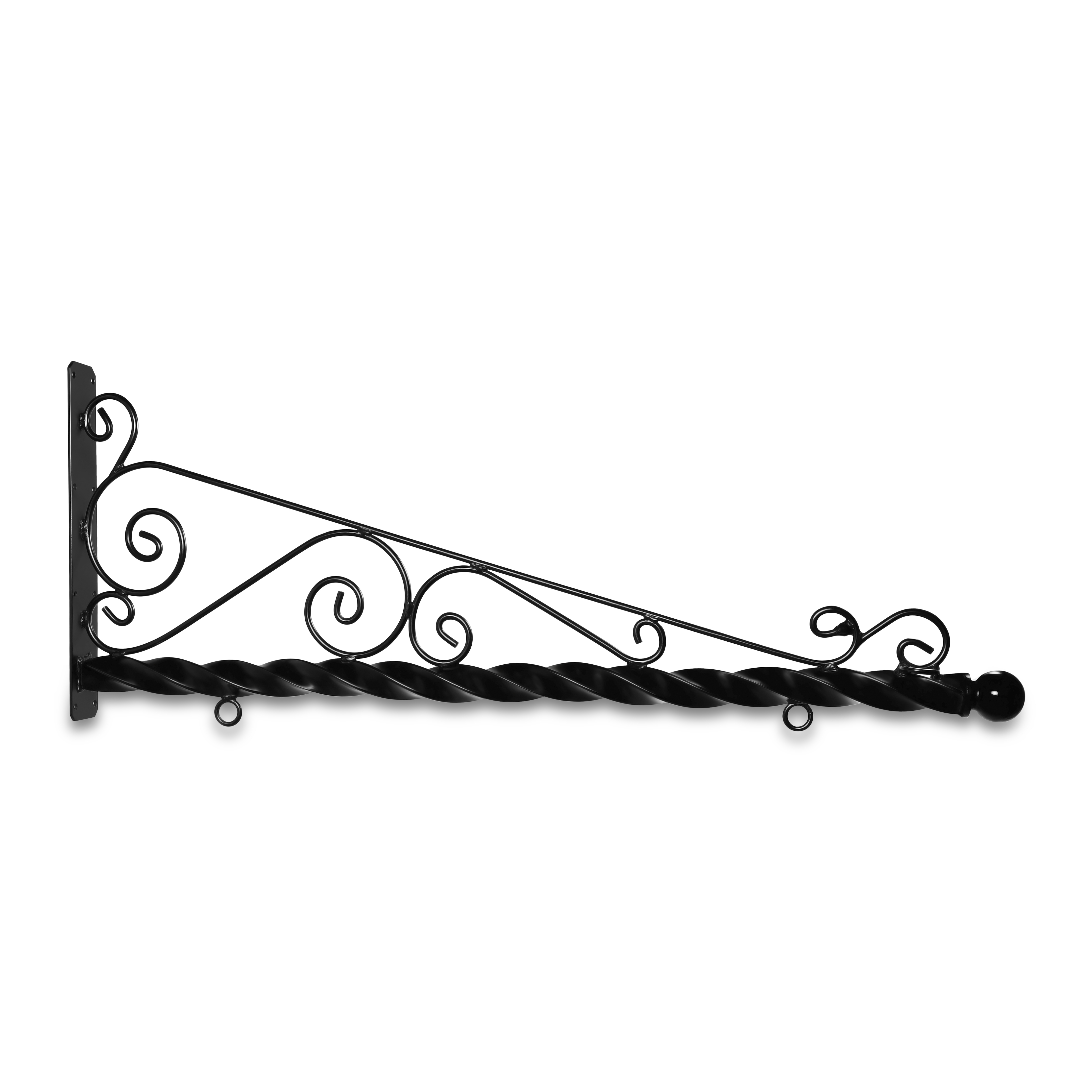60'' Black Horizontal Super Deluxe Quin Spiral Steel Bracket with Ball Finial