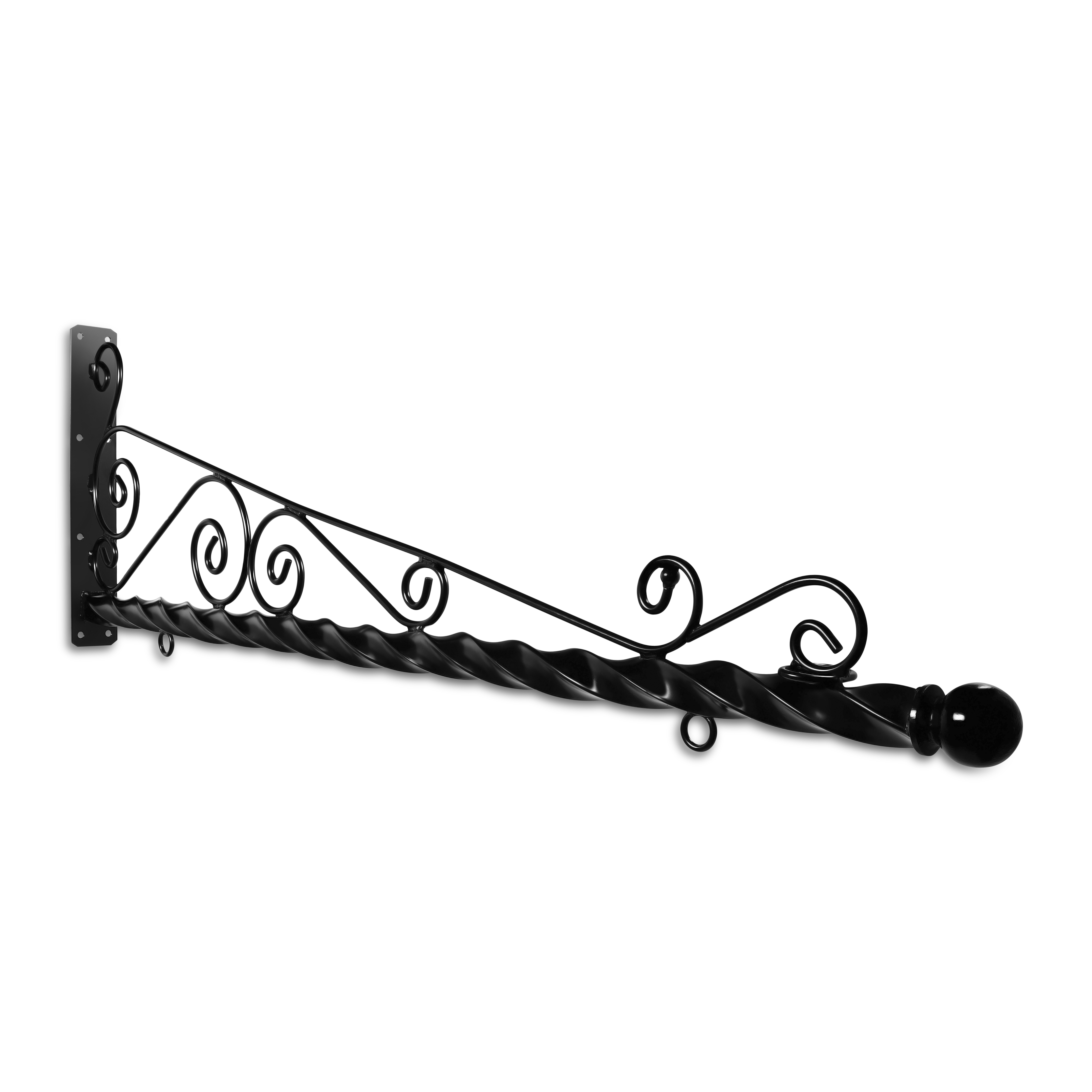 72'' Black Horizontal Super Deluxe Quin Spiral Steel Bracket with Ball Finial