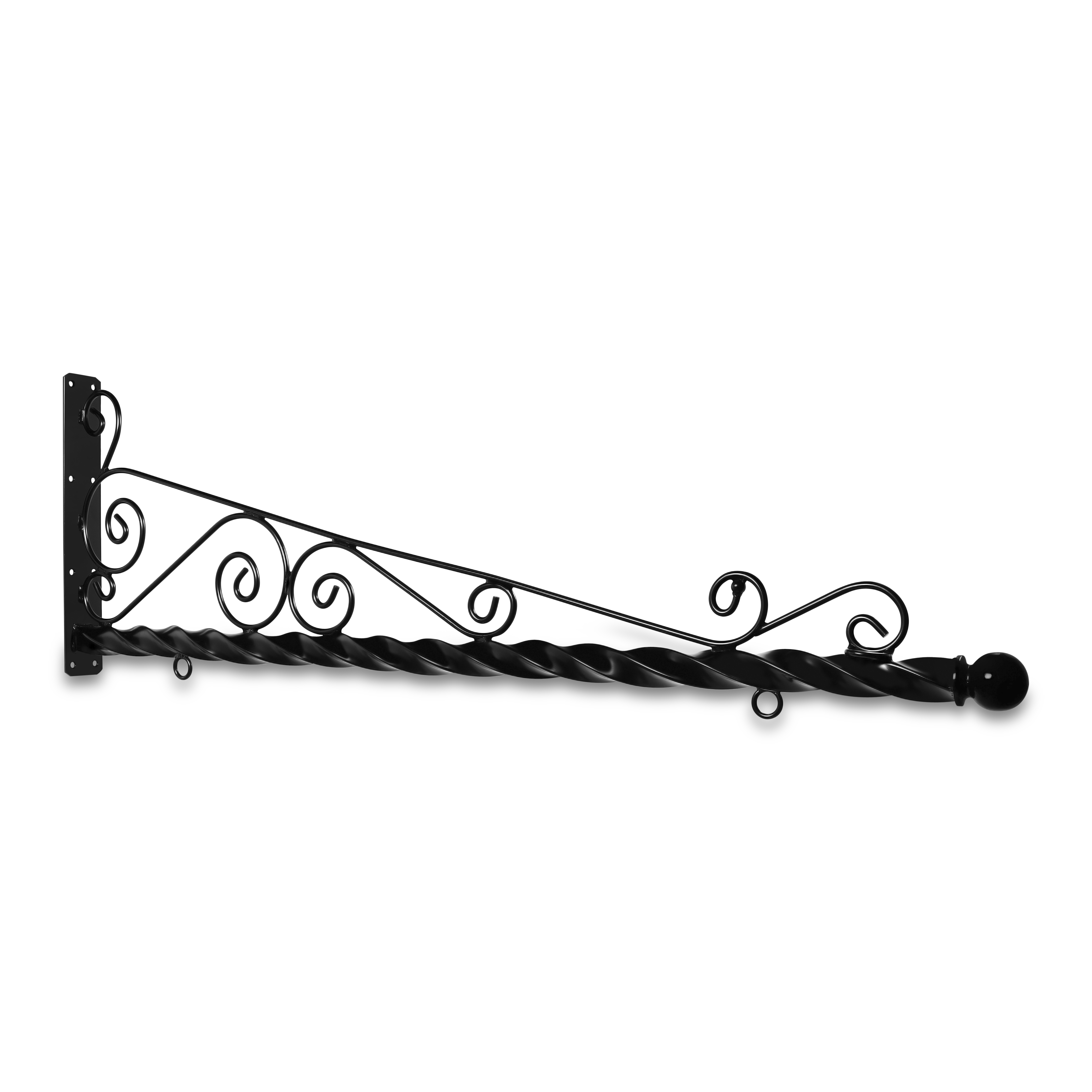 72'' Black Horizontal Super Deluxe Quin Spiral Steel Bracket with Ball Finial