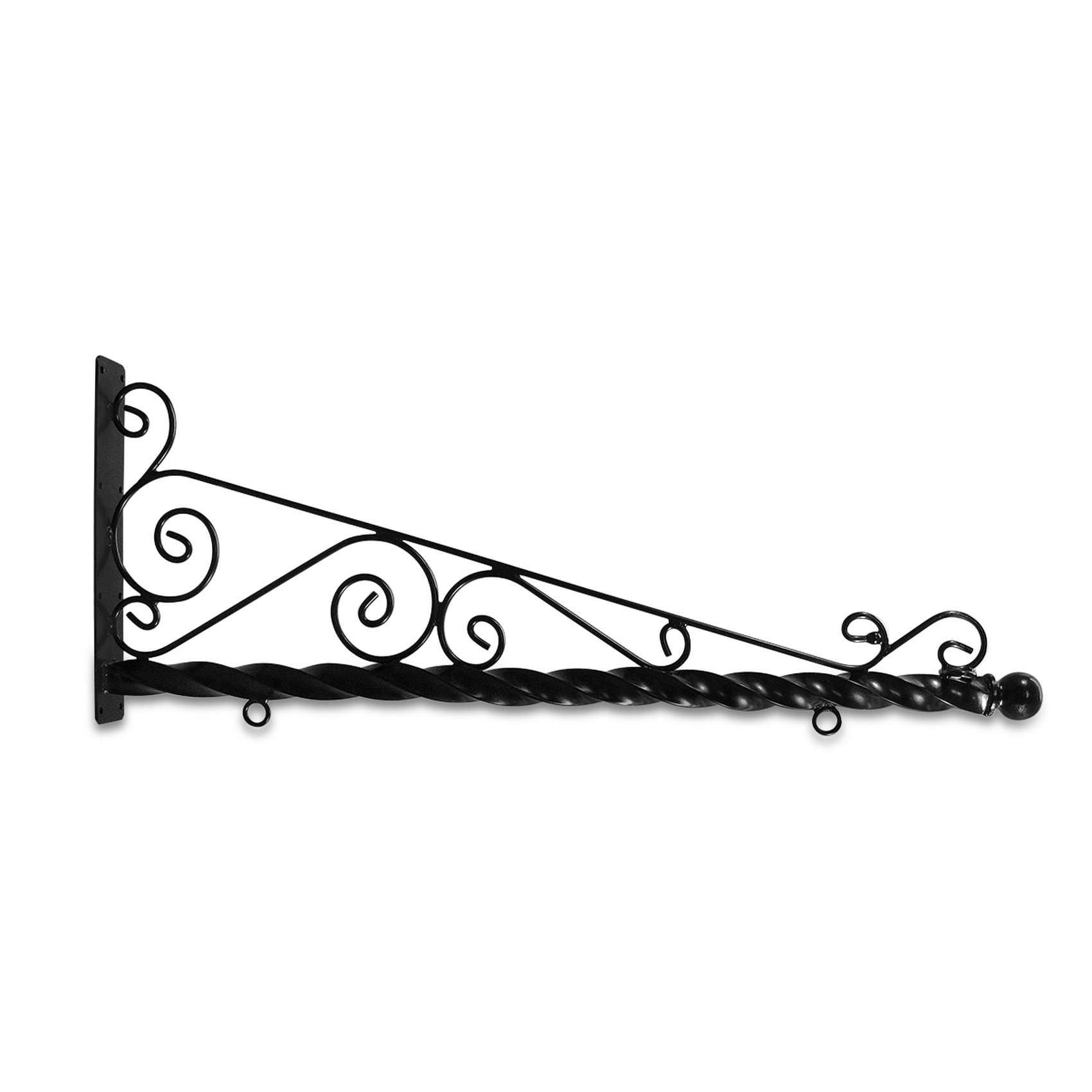 60'' Black Horizontal Super Deluxe Quin Spiral Aluminum Bracket with Ball Finial