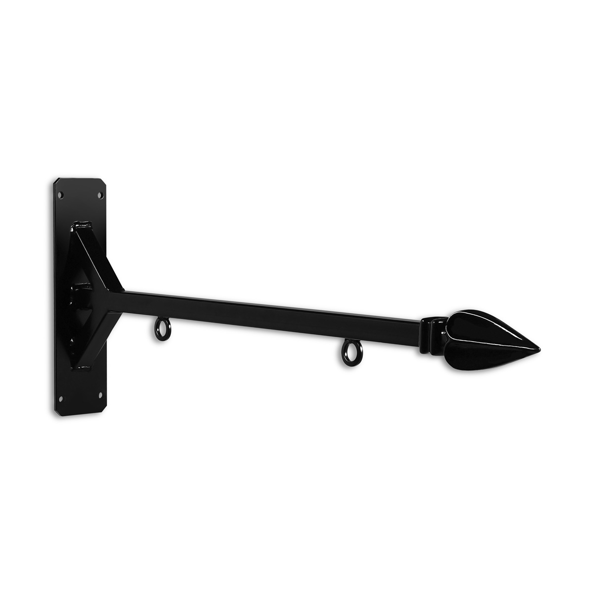 24'' Black Horizontal Straight Shaft Steel Bracket with Spear Point Finial