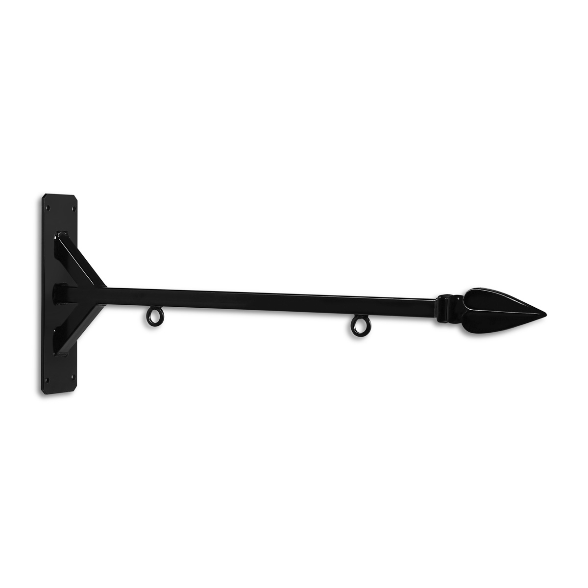 24'' Black Horizontal Straight Shaft Steel Bracket with Spear Point Finial