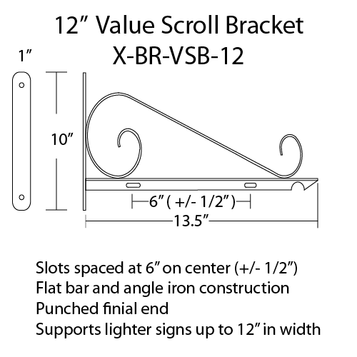 12'' Black Horizontal Value Bi Spiral Steel Sign Bracket