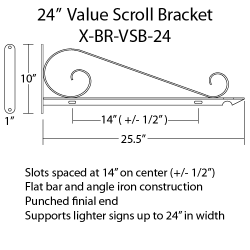 24'' Black Horizontal Value Bi Spiral Steel Sign Bracket