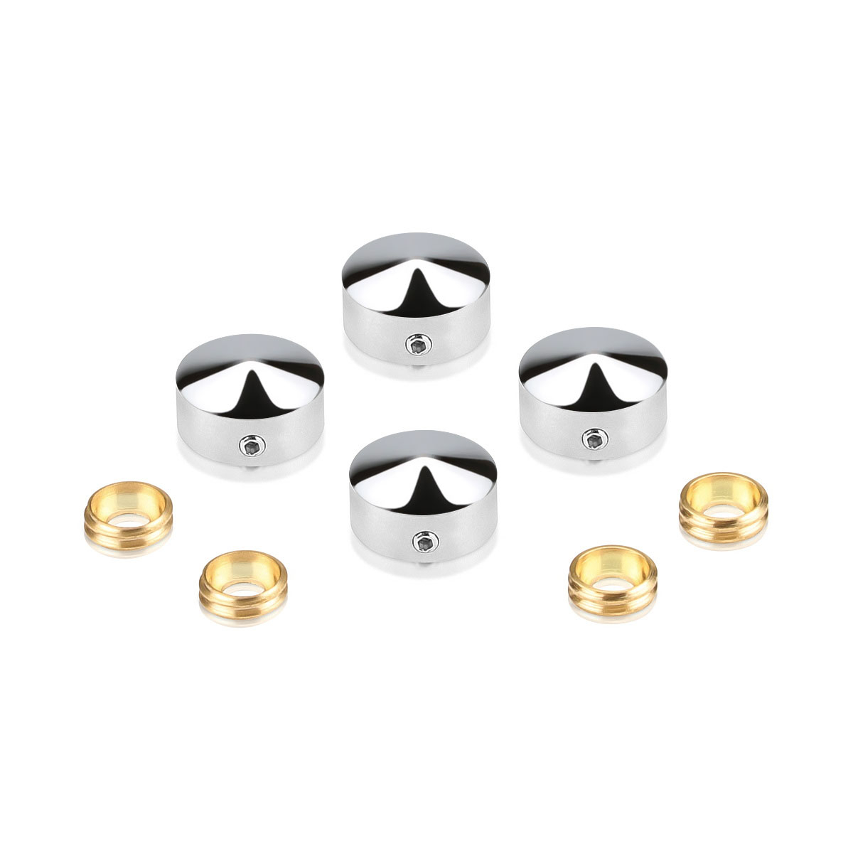 Set of 4 Conical Locking Screw Cover Diameter 5/8'', Polished Stainless Steel Finish (Indoor or Outdoor)