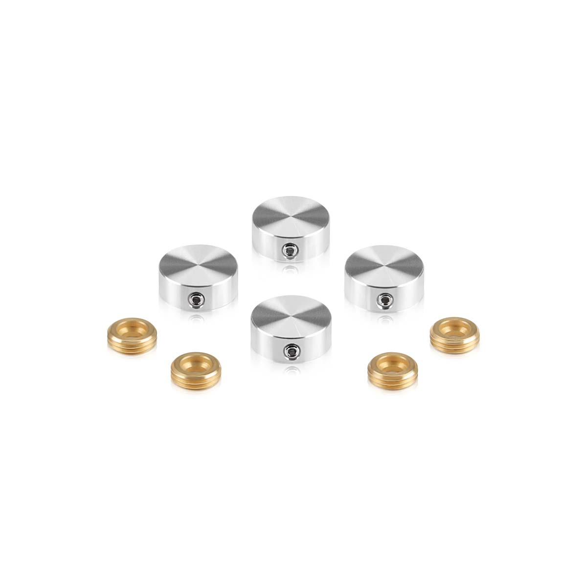 Set of 4 Locking Screw Cover, Diameter: 5/8'', Aluminum Clear Shiny Anodized Finish, (Indoor or Outdoor Use)