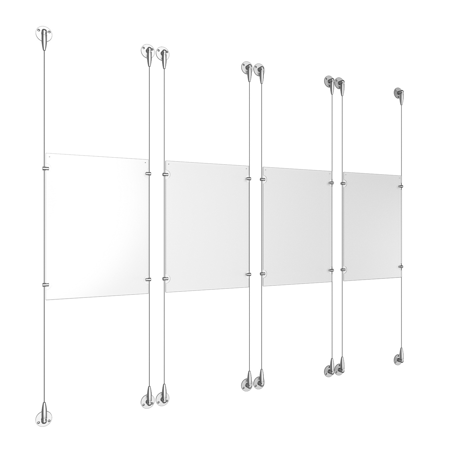 (4) 11'' Width x 17'' Height Clear Acrylic Frame & (8) Aluminum Clear Anodized Adjustable Angle Signature Cable Systems with (16) Single-Sided Panel Grippers