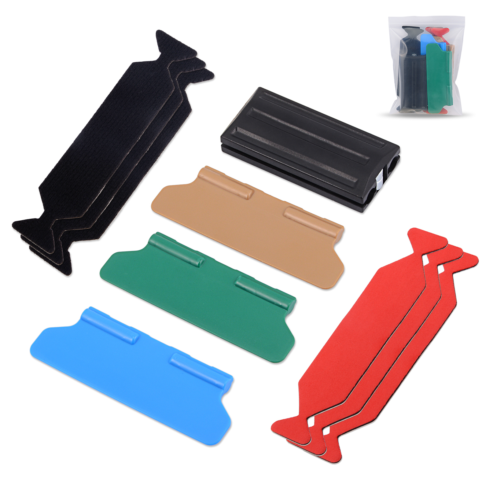4'' x 1-1/3'', 3 in 1 Small Magnetic Squeegee Kit with 6 pcs of Felt and 3 Hardness (48 / 63 / 72 Degreee Shores)