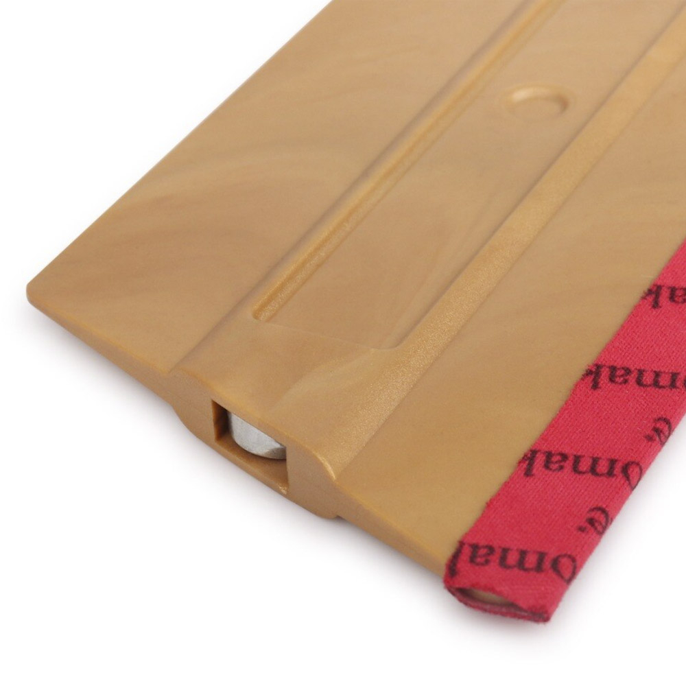 3'' x 2-1/2'' Gold Trapezoid Magnetic Squeegee, Medium Hardness with Red Felt for Film and Vinyl Application