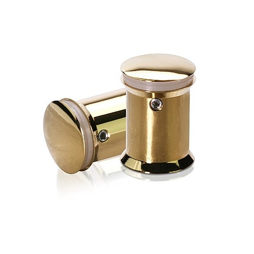 7/8'' Diameter X 1'' Barrel Length Aluminum Standoffs Rounded Head Polished Gold Finish (for Indoor) Tamper Proof [Required Material Hole Size: 3/8'']