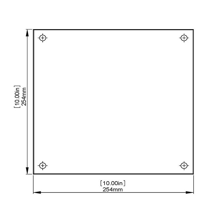 Flat Tempered Glass 10'' x 10'', 4 pre-drilled 3/8 holes