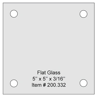 Flat Tempered Glass 5'' x 5'', 4 pre-drilled 3/8 holes
