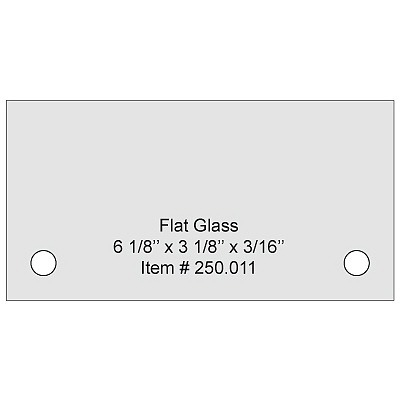 Flat Tempered Glass 6'' x 3 1/8'' x 0.157'', 2 pre-drilled 3/8'' holes