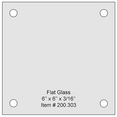 Flat Tempered Glass 6'' x 6''x 5/32'', 4 pre-drilled 3/8 holes