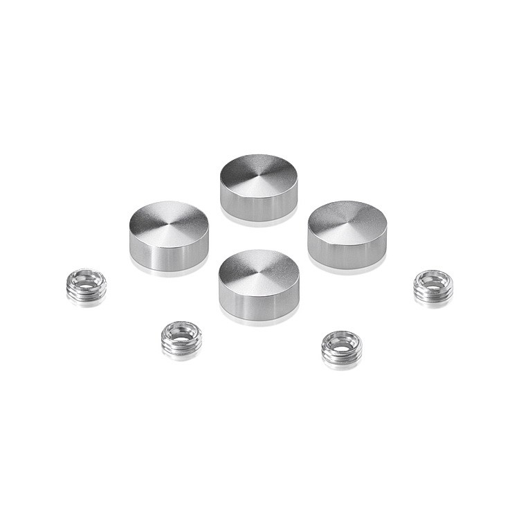 Set of 4 Screw Cover, Diameter: 5/8'', Aluminum Clear Shiny Anodized Finish, (Indoor or Outdoor Use)