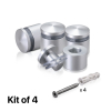 (Set of 4) 3/4'' Diameter X 1/2'' Barrel Length, Aluminum Rounded Head Standoffs, Clear Anodized Finish Standoff with (4) 2216Z Screws and (4) LANC1 Anchors for concrete or drywall (For Inside / Outside use) [Required Material Hole Size: 7/16'']