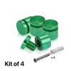 (Set of 4) 3/4'' Diameter X 1/2'' Barrel Length, Affordable Aluminum Standoffs, Green Anodized Finish Standoff and (4) 2216Z Screws and (4) LANC1 Anchors for concrete/drywall (For Inside/Outside) [Required Material Hole Size: 7/16'']