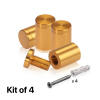 (Set of 4) 3/4'' Diameter X 1'' Barrel Length, Affordable Aluminum Standoffs, Gold Anodized Finish Standoff and (4) 2216Z Screws and (4) LANC1 Anchors for concrete/drywall (For Inside/Outside) [Required Material Hole Size: 7/16'']