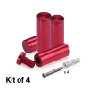 (Set of 4) 3/4'' Diameter X 2'' Barrel Length, Affordable Aluminum Standoffs, Cherry Red Anodized Finish Standoff and (4) 2216Z Screws and (4) LANC1 Anchors for concrete/drywall (For Inside/Outside) [Required Material Hole Size: 7/16'']