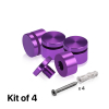(Set of 4) 1'' Diameter X 1/2'' Barrel Length, Affordable Aluminum Standoffs, Purple Anodized Finish Standoff and (4) 2216Z Screws and (4) LANC1 Anchors for concrete/drywall (For Inside/Outside) [Required Material Hole Size: 7/16'']