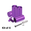 (Set of 4) 1'' Diameter X 2'' Barrel Length, Affordable Aluminum Standoffs, Purple Anodized Finish Standoff and (4) 2216Z Screws and (4) LANC1 Anchors for concrete/drywall (For Inside/Outside) [Required Material Hole Size: 7/16'']