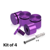 (Set of 4) 1-1/4'' Diameter X 3/4'' Barrel Length, Affordable Aluminum Standoffs, Purple Anodized Finish Standoff and (4) 2216Z Screws and (4) LANC1 Anchors for concrete/drywall (For Inside/Outside) [Required Material Hole Size: 7/16'']
