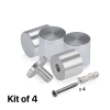 (Set of 4) 1-1/4'' Diameter X 1'' Barrel Length, Affordable Aluminum Standoffs, Silver Anodized Finish Standoff and (4) 2216Z Screws and (4) LANC1 Anchors for concrete/drywall (For Inside/Outside) [Required Material Hole Size: 7/16'']