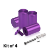 (Set of 4) 1-1/4'' Diameter X 2'' Barrel Length, Affordable Aluminum Standoffs, Purple Anodized Finish Standoff and (4) 2216Z Screws and (4) LANC1 Anchors for concrete/drywall (For Inside/Outside) [Required Material Hole Size: 7/16'']