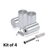 (Set of 4) 1-1/4'' Diameter X 2'' Barrel Length, Affordable Aluminum Standoffs, Silver Anodized Finish Standoff and (4) 2216Z Screws and (4) LANC1 Anchors for concrete/drywall (For Inside/Outside) [Required Material Hole Size: 7/16'']
