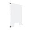 Clear Acrylic Sneeze Guard 23-1/2'' Wide x 35'' Tall (10'' x 5'' Cut Out), with (2) 36'' Tall x 3/8'' Diameter Matte Black Anodized Aluminum Rods on the Side