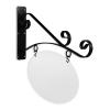 24'' Wide Bistro Style Bracket in  Black Powder Coated Steel with 14'' Tall X 22'' Wide X .080'' Thick White Aluminum Sign Blank and 2 Black Powder Coated S-Hooks