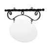 24'' Wide Ceiling Mount Bracket in  Black Powder Coated Steel with 14'' Tall X 22'' Wide X .080'' Thick White Aluminum Sign Blank and 2 Black Powder Coated S-Hooks (Ball Finial)
